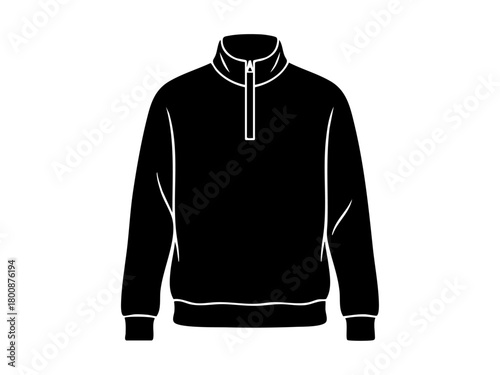 Minimal black pullover sweatshirt silhouette design, casual and modern, perfect for fashion branding, merchandising, or clothing store promotions.