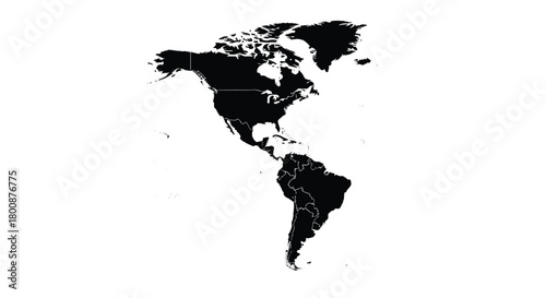 Map of North and South America with political boundaries, rendered in black silhouette on a white background, highlighting continental structure.