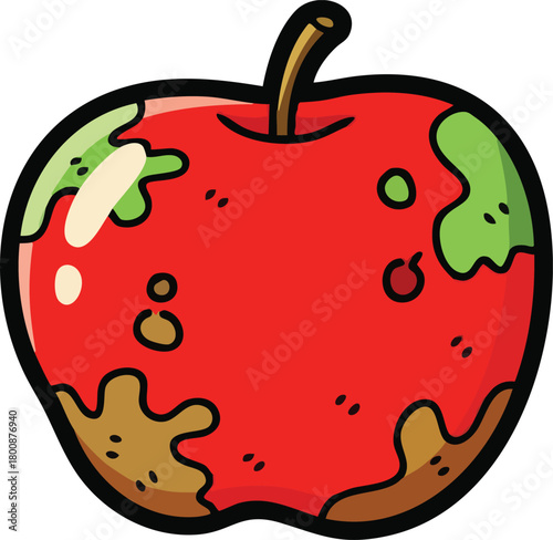 Rotten Red Apple With Green Mold and Brown Spots Isolated On White Background