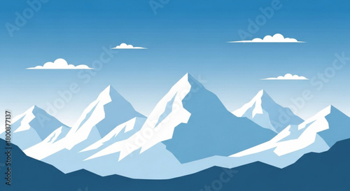 Snowy mountain landscape with a few clouds in the sky, a serene scene of natures beauty, perfect for travel and adventure, with a clear blue sky