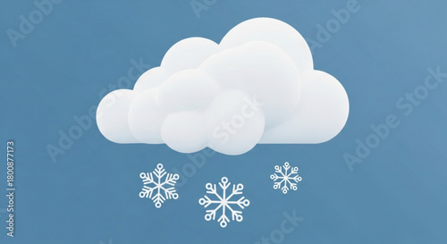 Snowy weather forecast with cloud and snowflakes on blue background, indicating winter season and cold temperatures, creating a seasonal atmosphere