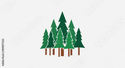A small grove of evergreen trees with green needles and brown trunks isolated on, perfect for a forest or nature themed design