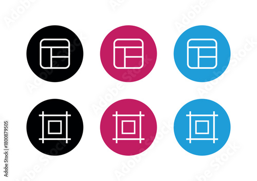 Layout Icons, Colorful UI Symbols for Web Design, Grid Alignment, Interface Buttons, Mobile App Controls, Graphic Editor Elements