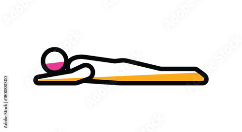 A cartoon person icon, lying flat on an orange surface, has a pink meter filling its head, symbolizing rest or capacity.