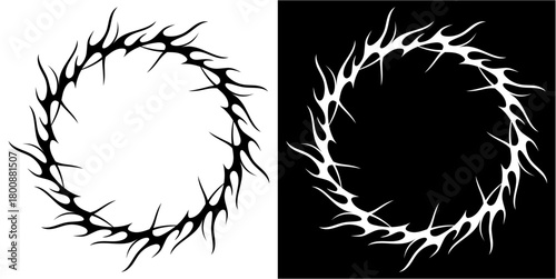 Circular Neo Tribal Y2K Gothic Vector Ideal for music album covers, tattoo design, posters, and graphics requiring a retro-futuristic, stylized, edgy aesthetic.