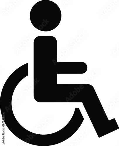 Black Wheelchair Icon Illustration, Assistance Symbol for People with Disability
