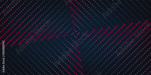 Abstract geometric background featuring diagonal dotted lines forming a symmetrical diamond pattern in red, blue, and purple on a dark gradient background.