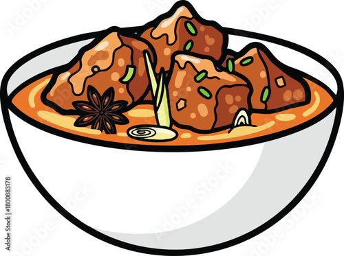 Hearty Beef Stew Served in a White Bowl with Star Anise and Garnish