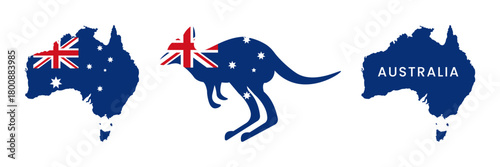 Australia Map and Kangaroo Silhouette with National Flag Design
