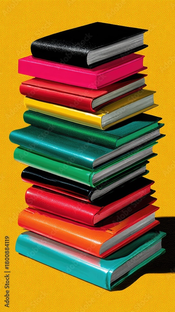 custom made wallpaper toronto digitalColorful Stack of Books on Vibrant Yellow Background: Modern and Artistic Design Inspiration