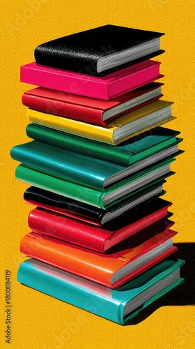 Wallpaper Mural Colorful Stack of Books on Vibrant Yellow Background: Modern and Artistic Design Inspiration Torontodigital.ca