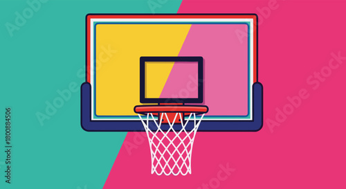 Vibrant illustration depicting a basketball hoop with a computer monitor as a backboard, set against a two-tone background.