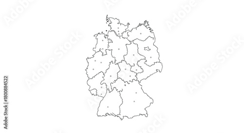 Detailed outline map of Germany, illustrating the borders of its individual federal states with internal letter labels on a white background.