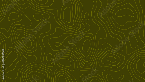 Seamless olive green topographic map pattern with thin, light contour lines.