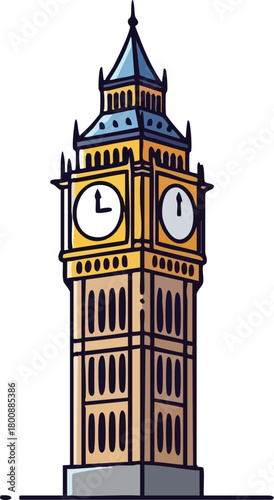 Pixel Art Illustration of the Iconic Big Ben Clock Tower Landmark in London Under a Clear Sky