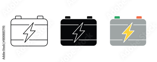 Car battery icon set vector on white background. energy, power, electricity, charge, symbol.