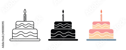 Birthday cake icon set vector on white background.