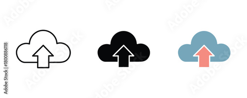 Cloud upload icon with arrow isolated on white background.