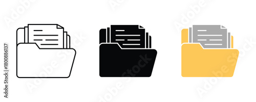 Folder with document icon set vector on white background.
