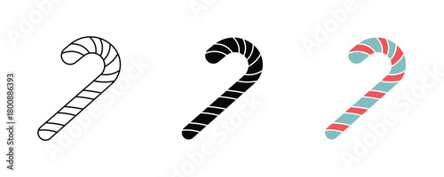 Candy cane icon set vector on white background.