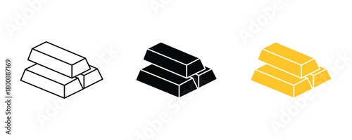Gold bar icon set vector on white background. 