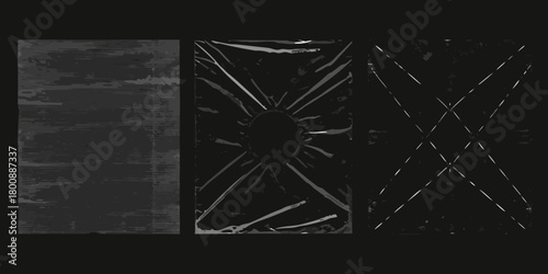 Three abstract dark textured backgrounds with grunge and plastic wrap effects