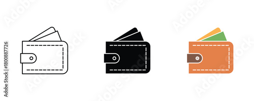 Wallet icon set vector on white background, money purse symbol.