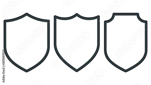 Three outline shields in different shapes on white background