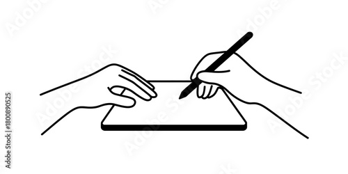 Hand drawing on graphic tablet with digital pen, symbolizing creativity, design, and interactive technology workflow for modern concepts.