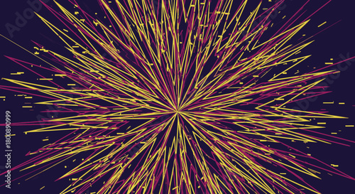 This abstract visualization depicts a dynamic burst of energy, resembling subatomic particle collisions or a complex data network expanding rapidly.