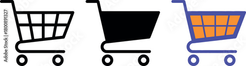 Shopping Cart Icons Symbolizing Retail Commerce and Consumer Purchasing Power representing different design styles