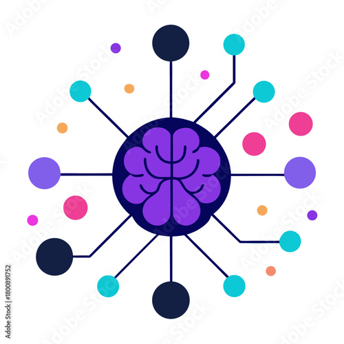Abstract brain network with colorful connected dots silhouette
