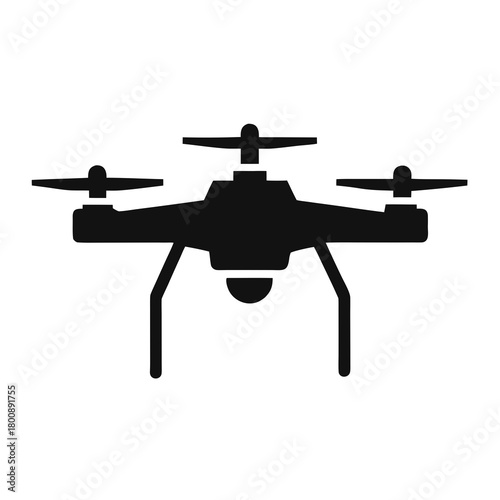 Modern quadcopter drone with camera in simple black silhouette