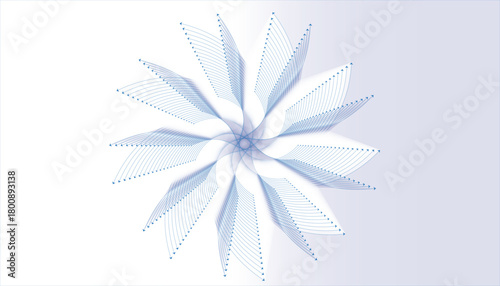 Abstract light blue flower or snowflake graphic with delicate, radial, line-art petals.