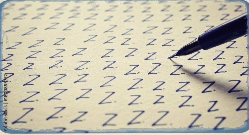 Fototapeta premium Repetitive Lettering: Close-up of Hand-Drawn 'Z' Characters with a Pen on Beige Paper