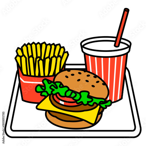 ファストフード店のハンバーガーセット