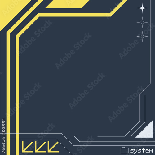 Dark Blue background with Futuristic Aesthetics  Interface Frame in White and Yellow, Cyberpunk Style Look