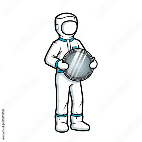 Person in Clean Suit Holding Wafer - Semiconductor Manufacturing.