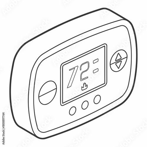 Smart thermostat with digital display showing temperature isolated on modern home climate control device for energy efficiency and comfort adjustment