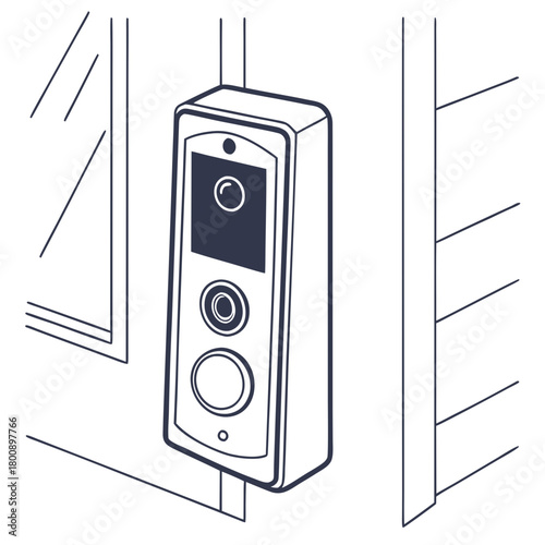 Smart video doorbell with camera and button on the door isolated on modern home security system with wireless technology for safety and convenience