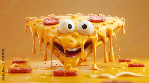 3d cute pizza slice character melted cheese