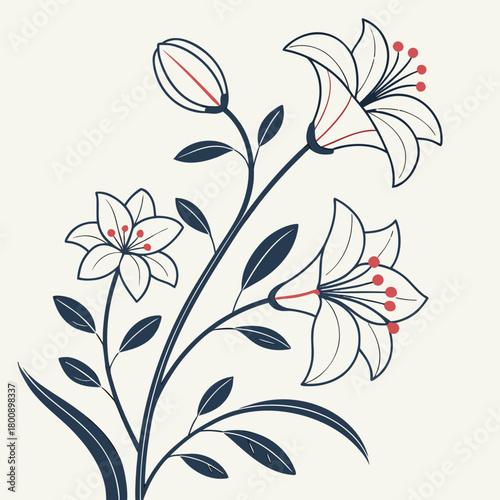 Delicate floral illustration featuring stylized lilies with clean lines and subtle accents, ideal for adding a touch of nature to your design projects