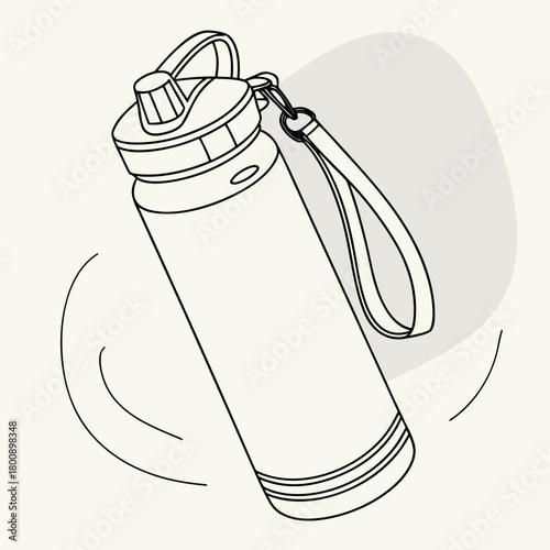 Sleek water bottle illustration isolated on, showcasing a reusable container with a strap, perfect for promoting ecofriendly and active lifestyles