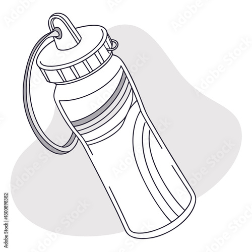 Illustration of a reusable water bottle with a strap, perfect for staying hydrated during workouts and outdoor activities isolated on