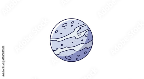Cute, simple cartoon illustration of a light blue planet with wavy horizontal stripes and small dots, perfect for space and galaxy themes.