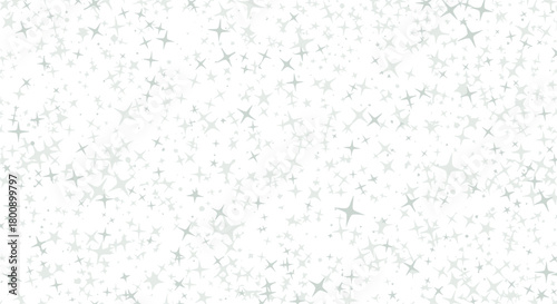 Delicate and ethereal white background filled with a random scattering of light grey and silver four-pointed star shapes, creating a gentle sparkle effect.