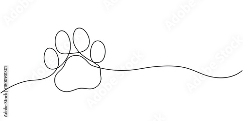 Paw continuous one line drawing minimalist style isolated outline vector illustration.