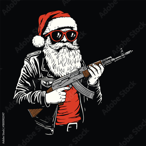 Cool Biker Santa Mascot Holding an AK-47 Gun