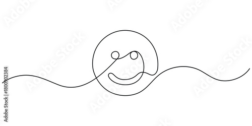 Smile face one line continues vector . One line emoji. Line graphic design.