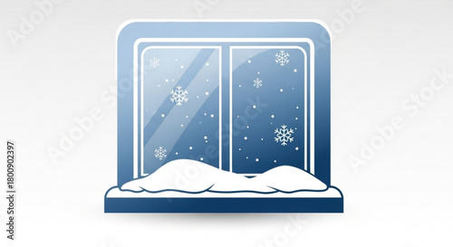 Winter window scene with snow and snowflakes vector illustration for christmas holiday decoration design